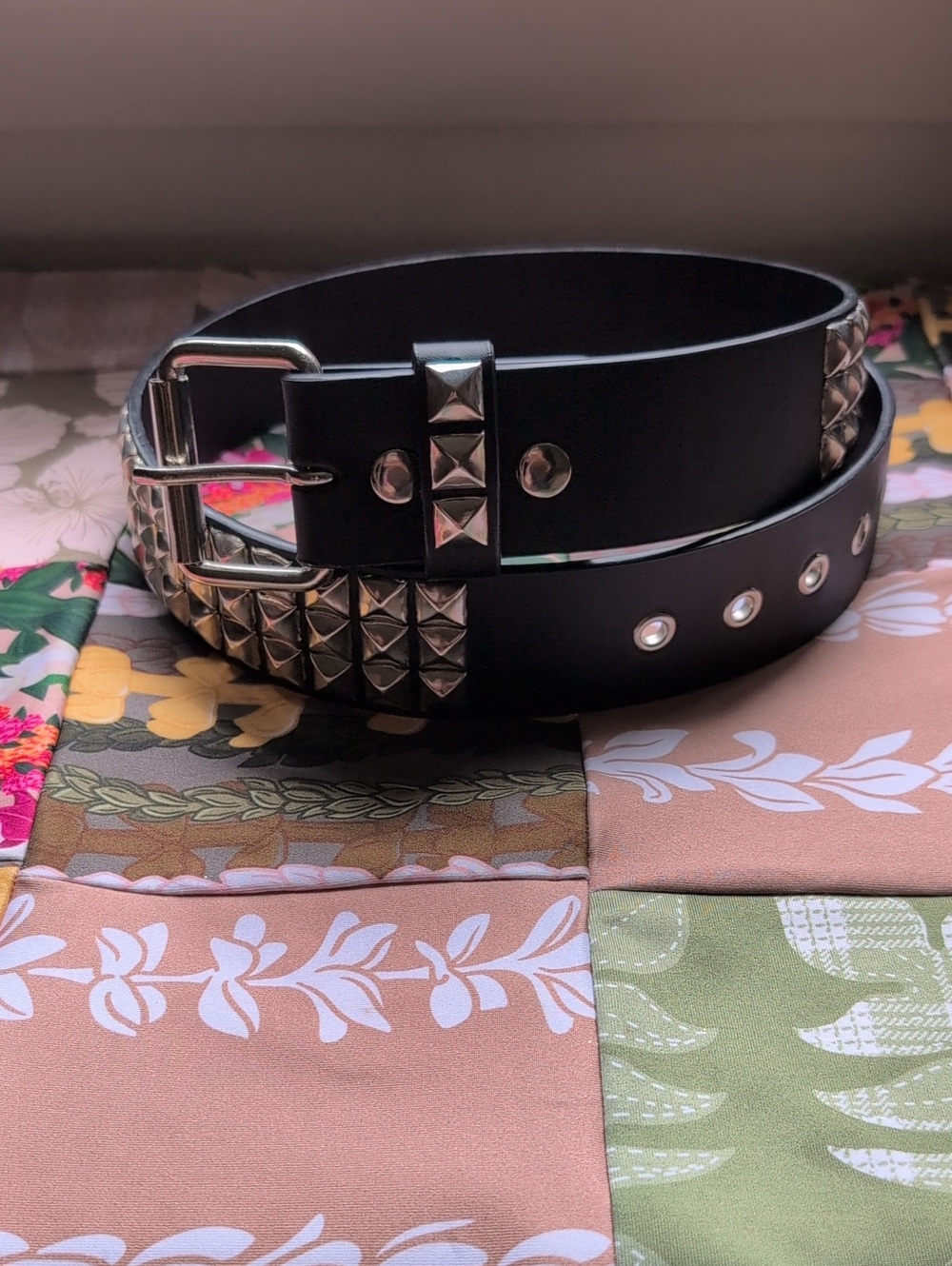 Black Studded Leather Belt  Small (35")